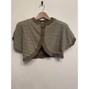 Vintage Mexx Cropped Short Sleeve Cardigan Women Medium Stripe Olive Green White